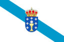 Vector map of region of Galicia with coat of arms and location on Spanish map